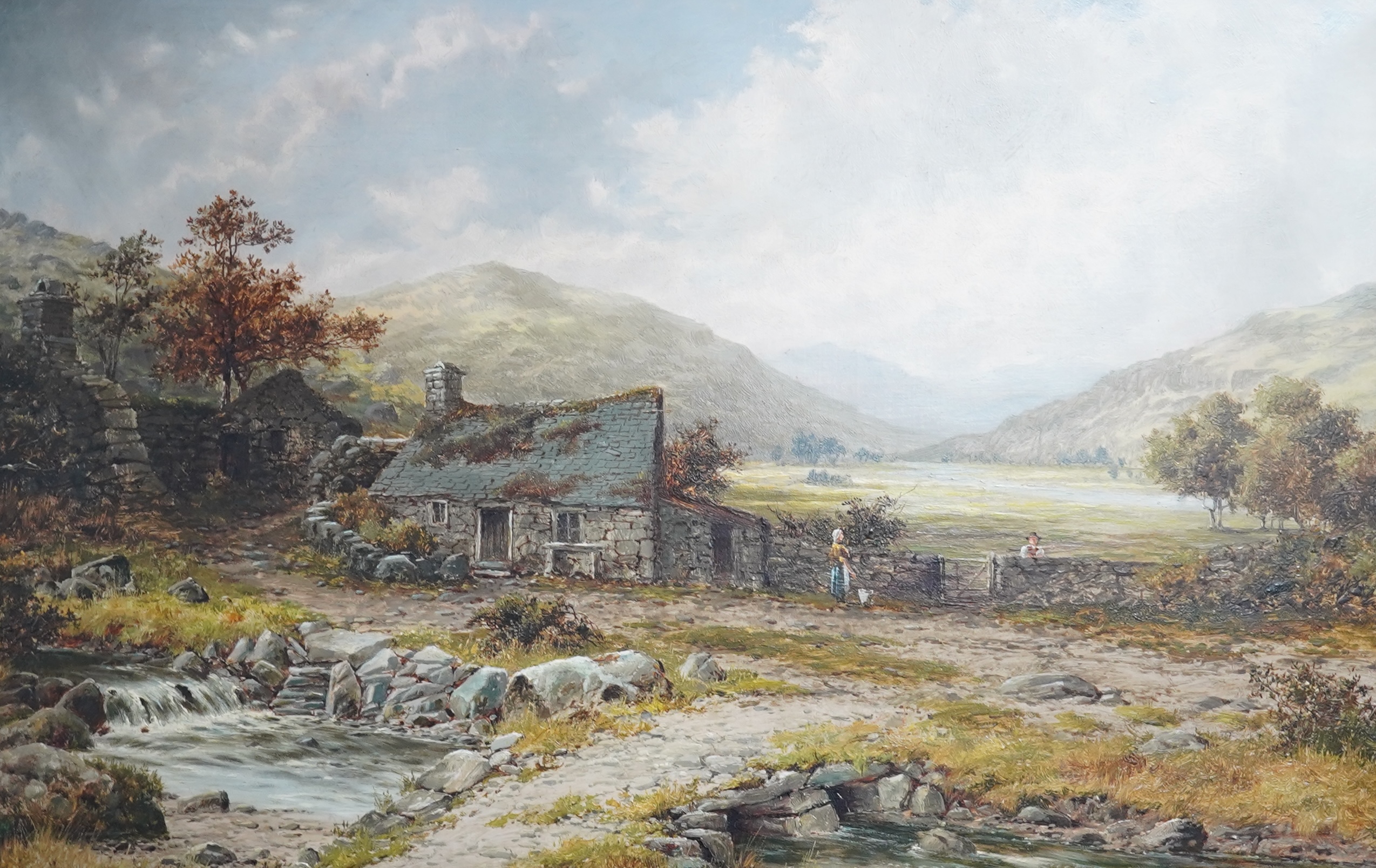 William Henry Mander (1850-1922), oil on canvas, 'Cottages at Towyn, Nr. Barmouth', signed, inscribed label verso, 45 x 70cm, ornately framed. Condition - good